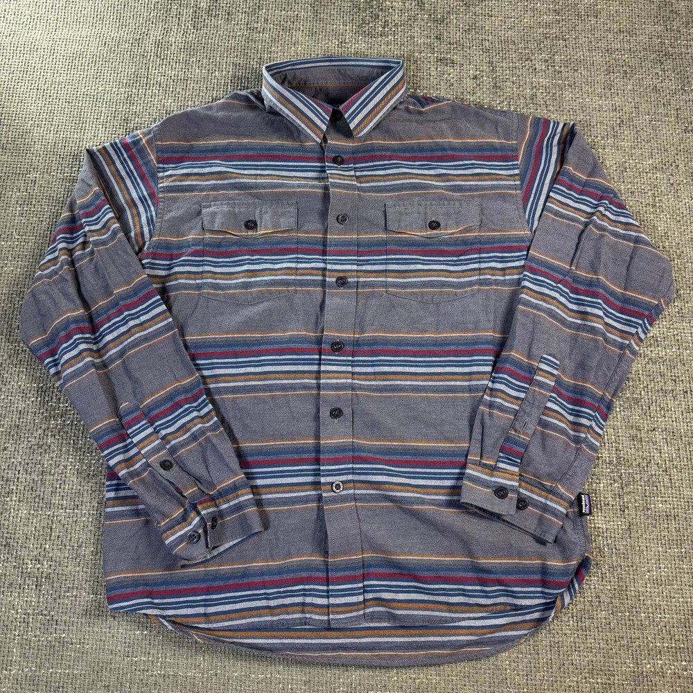 Patagonia Striped Organic Cotton Button Down Shirt Mens Medium Blue Red Multi